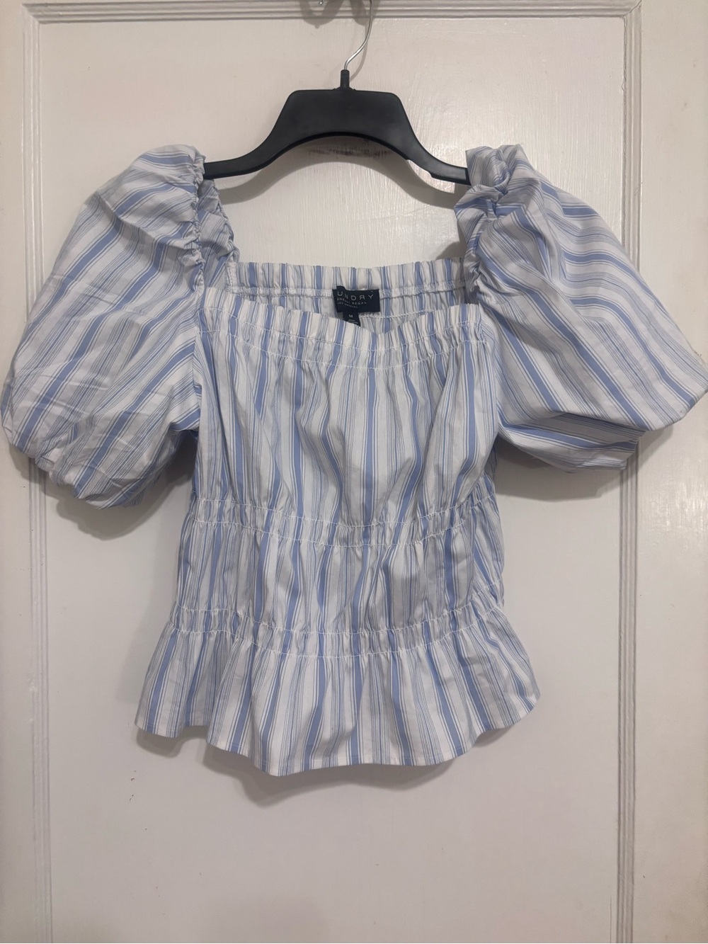 Laundry Blue & White Striped Puff-Sleeve Peasant Top